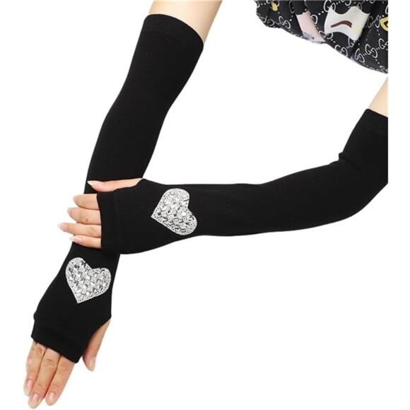 Arm Warmers Y2k Knitted Fingerless Warm Hole Arm Sleeve for Women - Picture 1 of 2